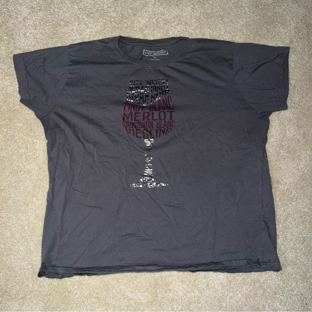 Gray Wine Lover Women's Graphic T-Shirt Size XL City Winery